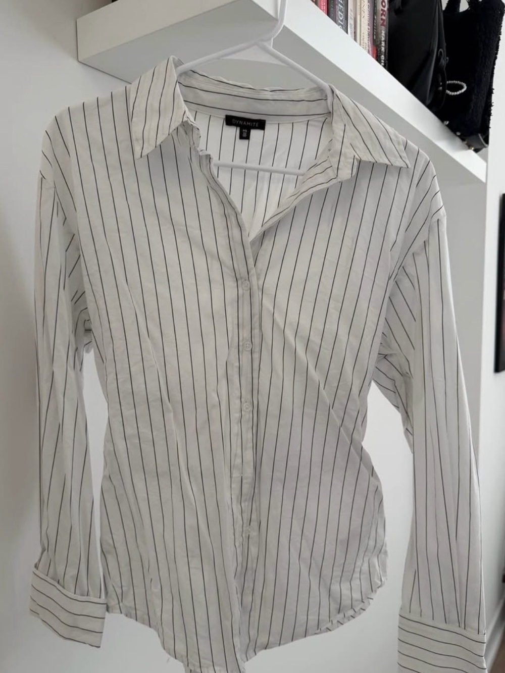 Dynamite White Shirt with Black Pinstripes - Size Small